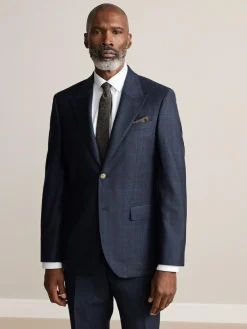 Next Navy Blue Slim Fit Signature Marzotto 100% Italian Wool Check Suit Jacket^ Blue Suits