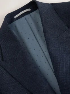 New Next Navy Blue Slim Fit Slim Fit Signature Marzotto 100% Italian Wool Check Suit Jacket
