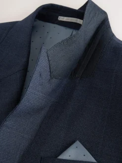 New Next Navy Blue Slim Fit Slim Fit Signature Marzotto 100% Italian Wool Check Suit Jacket
