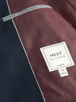 Sale Next Navy Blue Slim Fit Textured Suit Jacket