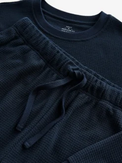 Outlet Next Soft Waffle Long Sleeve Pyjamas Set Navy Blue