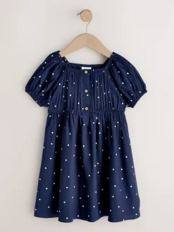 Best Next Short Sleeve Dress (3-16yrs) Navy Blue Spot