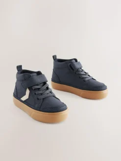 Hot Next Standard Fit (F) Elastic Lace Touch Fastening Chevron Boots Navy Blue