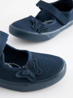 Next Standard Fit (F) Butterfly Embroidered School Plimsoll Shoes^ Shoes