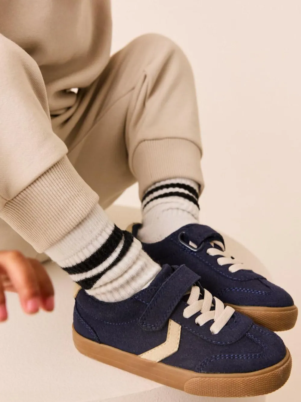 Sale Next Navy Blue Standard Fit (F) Touch Fastening Elastic Lace Trainers