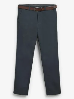 New Next Straight Fit Printed Belted Soft Touch Chino Trousers Navy Blue