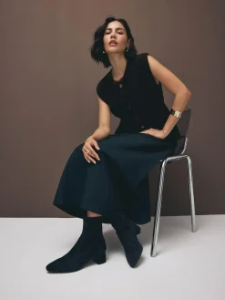 Best Next Motionflex Block Heeled Sock Boots Navy Blue Suede