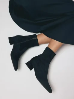 Best Next Motionflex Block Heeled Sock Boots Navy Blue Suede