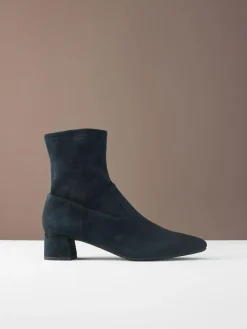 Best Next Motionflex Block Heeled Sock Boots Navy Blue Suede