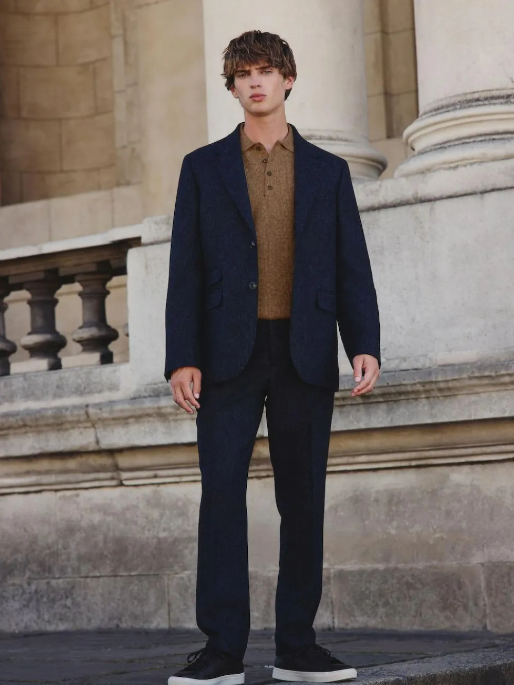 Next Tailored Fit Signature Abraham Moon 100% British Wool Donegal Suit Jacket Navy Blue