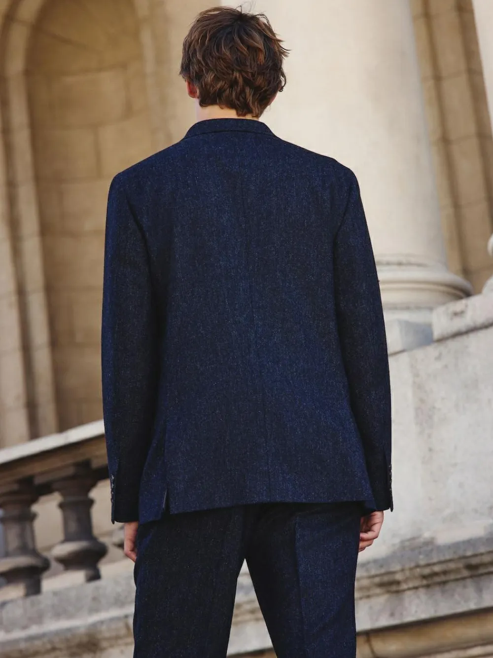 Next Tailored Fit Signature Abraham Moon 100% British Wool Donegal Suit Jacket Navy Blue