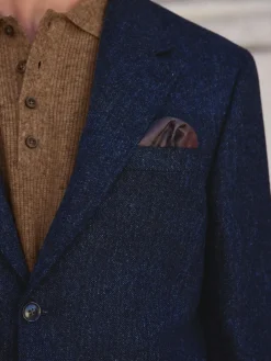 Next Tailored Fit Signature Abraham Moon 100% British Wool Donegal Suit Jacket Navy Blue