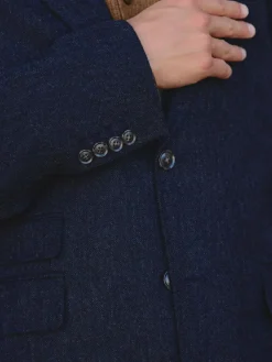 Next Tailored Fit Signature Abraham Moon 100% British Wool Donegal Suit Jacket Navy Blue