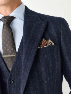 New Next Navy Blue Tailored Fit Striped Wool Blend Suit Jacket