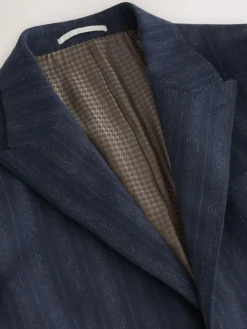 New Next Navy Blue Tailored Fit Striped Wool Blend Suit Jacket