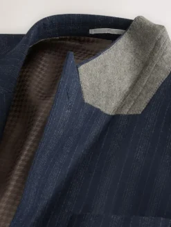 New Next Navy Blue Tailored Fit Striped Wool Blend Suit Jacket