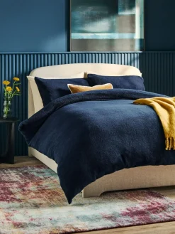 Next Navy Blue Teddy Fleece Duvet Cover and Pillowcase Set^ Bedsets & Duvet Covers