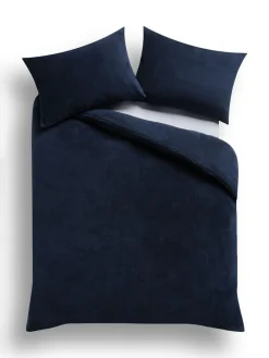 Next Navy Blue Teddy Fleece Duvet Cover and Pillowcase Set^ Bedsets & Duvet Covers
