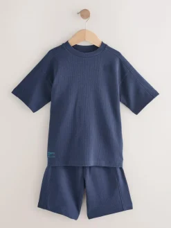 Hot Next Textured Short Sleeve T-Shirt and Shorts Set (3-16yrs) Navy Blue
