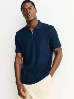 Next Textured Smart Zip Neck Polo Shirt^ Tops & T-Shirts