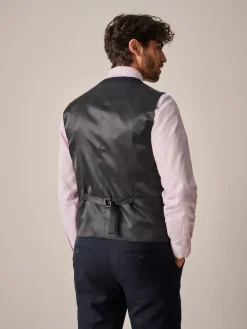 Next Navy Blue Textured Suit Waistcoat^ Vests