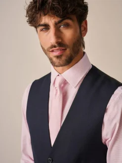 Next Navy Blue Textured Suit Waistcoat^ Vests