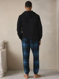 Next Navy Blue Thermal Fleece Bottoms Long Sleeve Hoodies Set^ Pyjamas