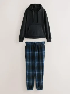 Next Navy Blue Thermal Fleece Bottoms Long Sleeve Hoodies Set^ Pyjamas