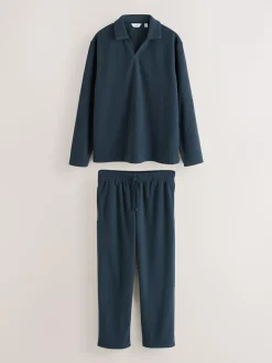 Next Navy Blue Towelling Long Sleeve Trophy Neck Pyjamas Set^ Pyjamas