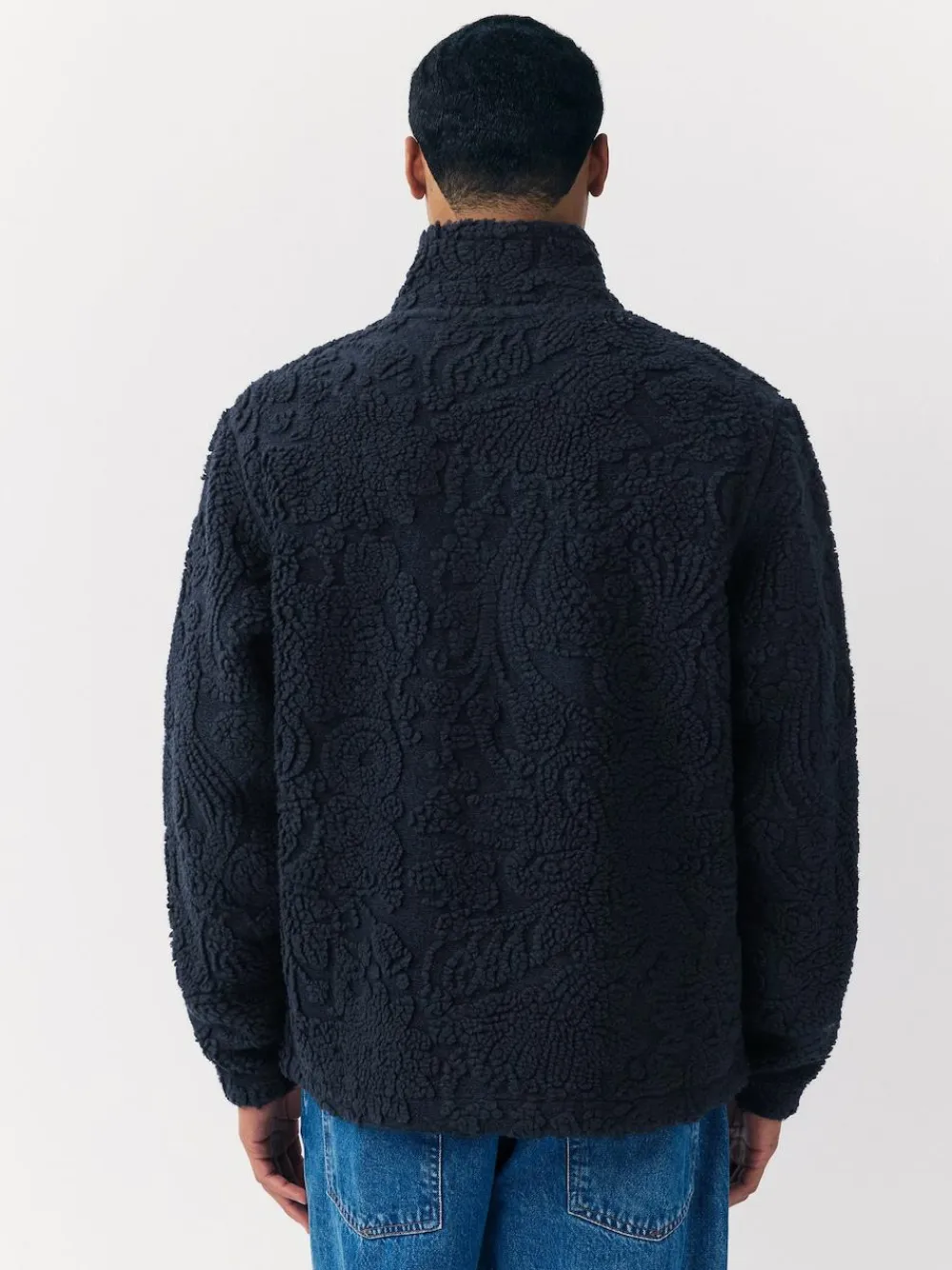 Hot Next Full Zip Funnel Neck Fleece Navy Blue Tufted