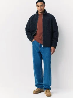 Hot Next Full Zip Funnel Neck Fleece Navy Blue Tufted