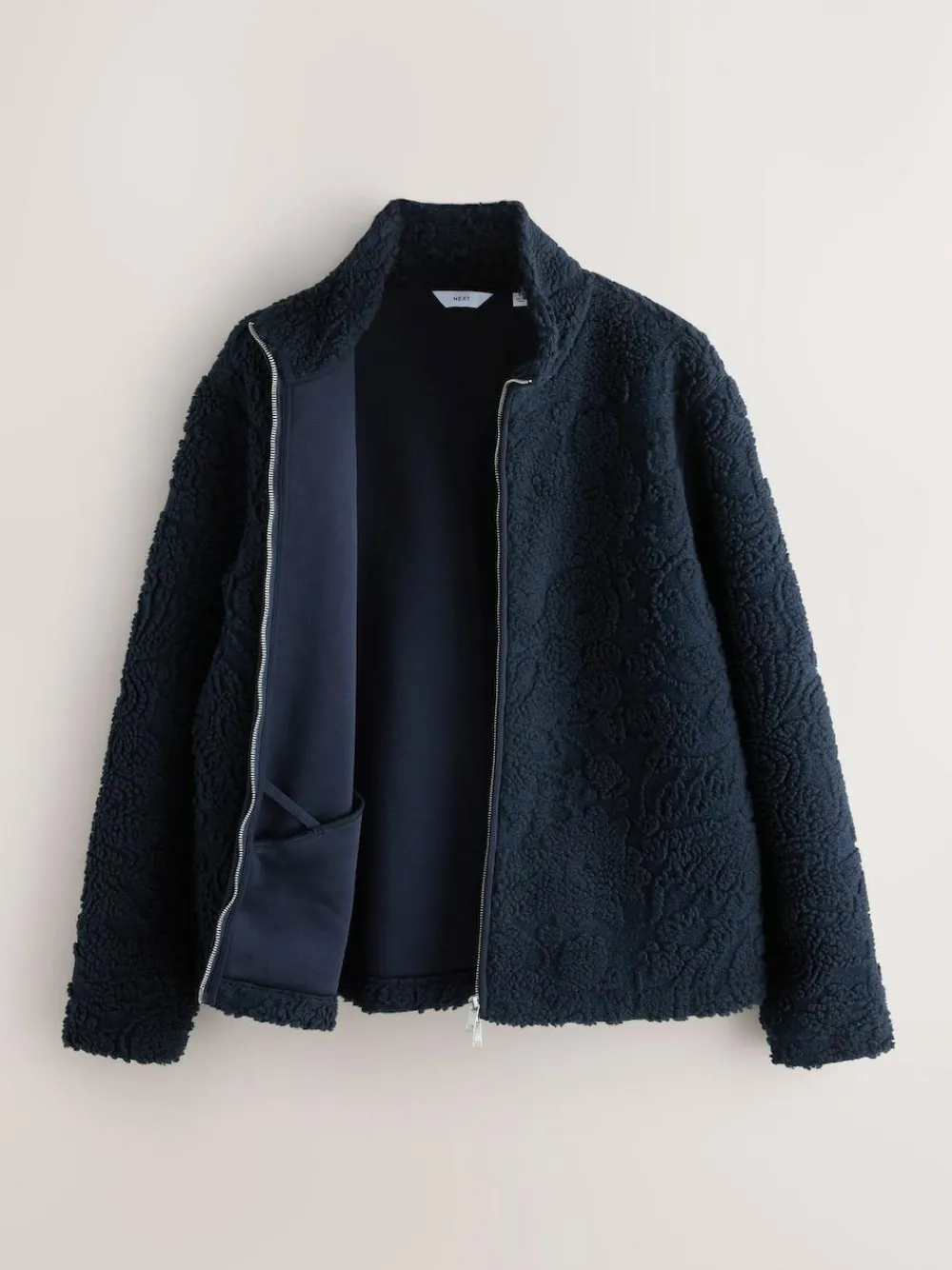 Hot Next Full Zip Funnel Neck Fleece Navy Blue Tufted