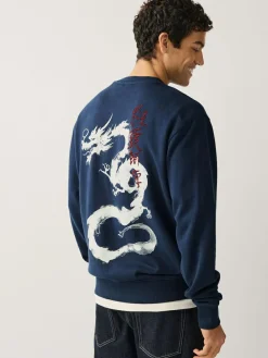 Discount Next Navy Blue Washed Graphic Print Crew Neck Sweatshirt