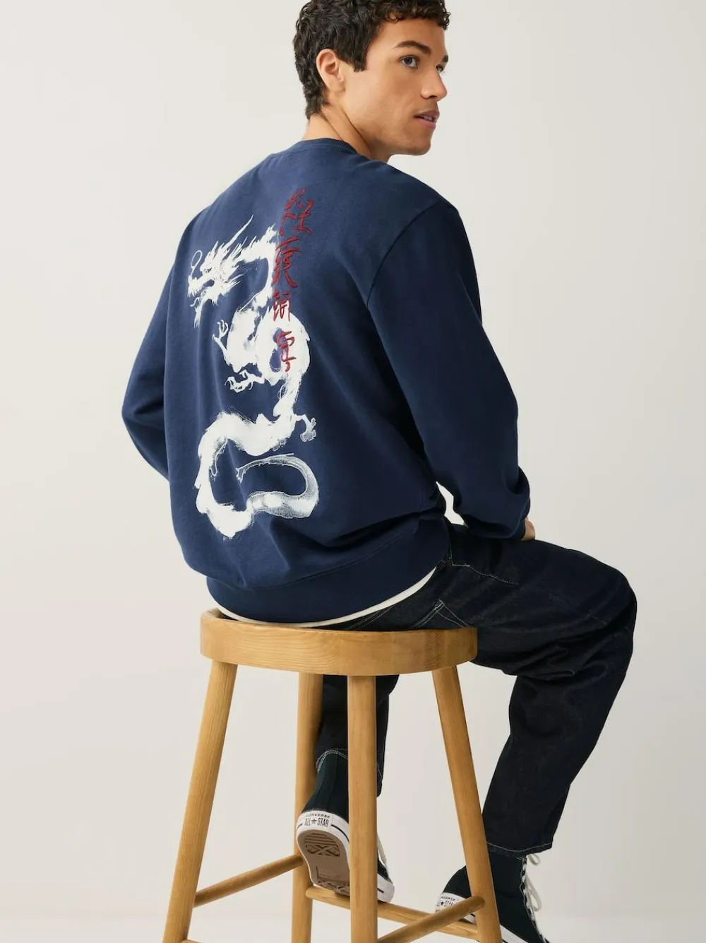 Discount Next Navy Blue Washed Graphic Print Crew Neck Sweatshirt