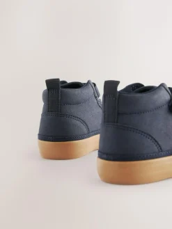 Hot Next Wide Fit (G) Elastic Lace Touch Fastening Chevron Boots Navy Blue