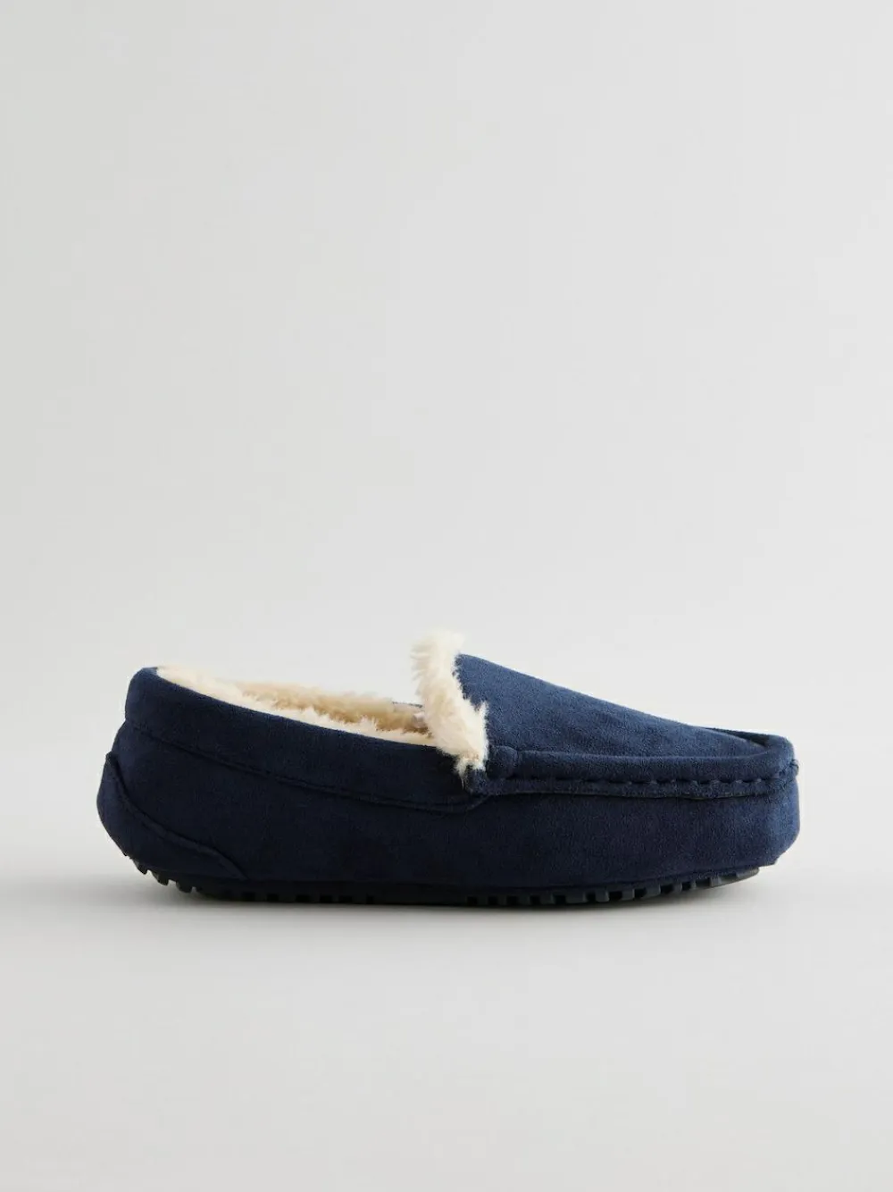 Next Cosy Moccasin Slippers Navy Blue with Neutral Warm Lining