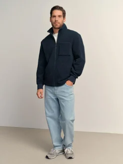 Outlet Next Zip Through Borg Fleece Navy Blue