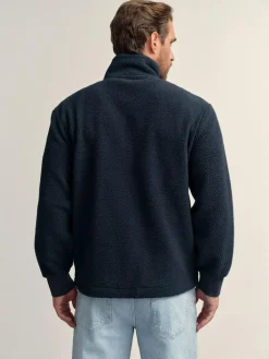 Outlet Next Zip Through Borg Fleece Navy Blue