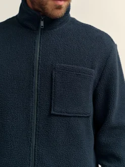 Outlet Next Zip Through Borg Fleece Navy Blue