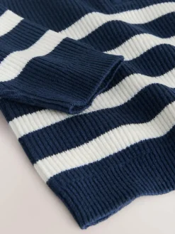Clearance Next Knitted Quarter Zip Jumper (3mths-7yrs) Navy Blue/Ecru Stripe
