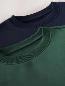 Clearance Next Cotton Rich Jersey Crew Sweatshirts 2 Pack Navy Blue/Green