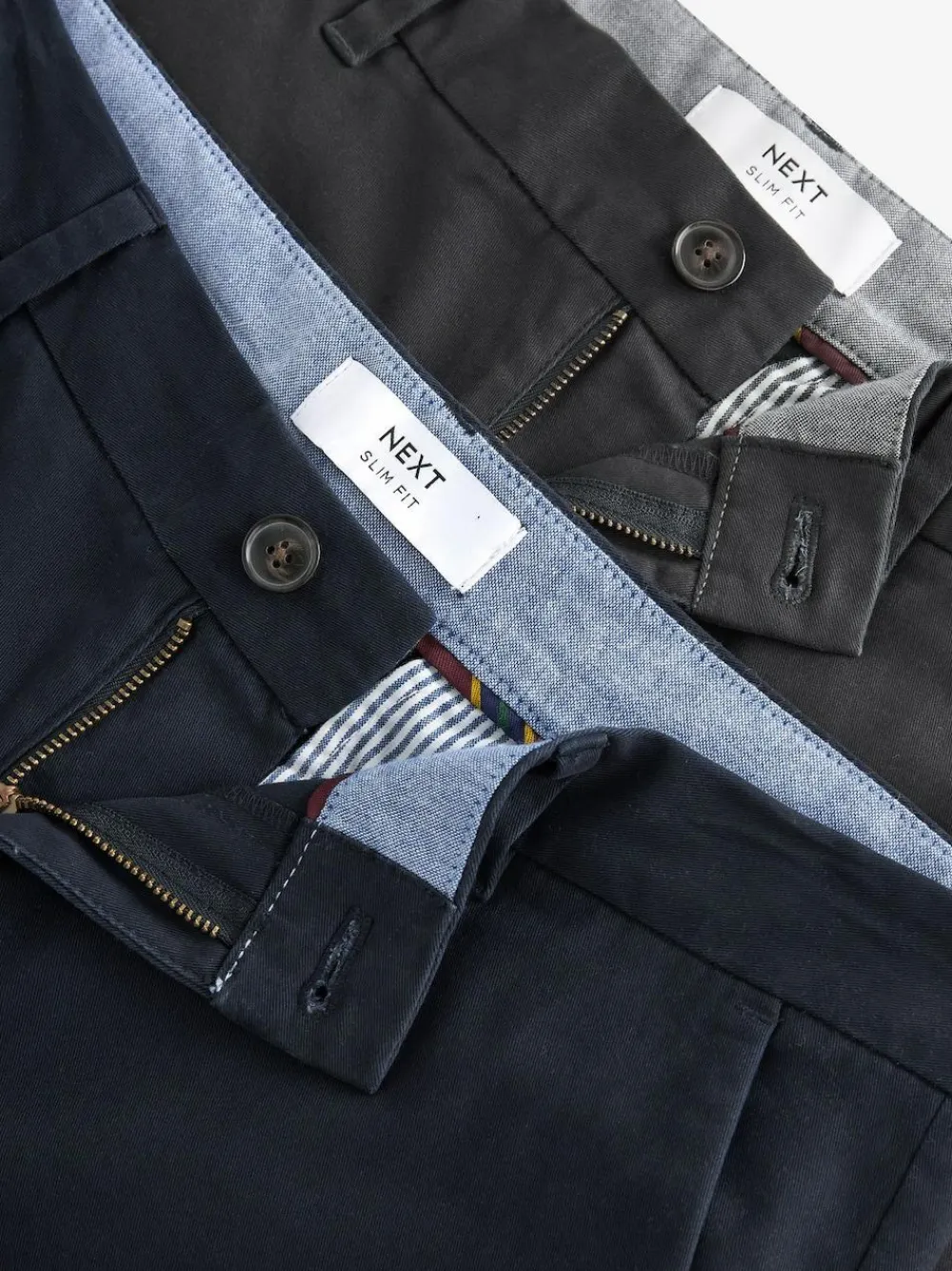 Clearance Next Slim Fit Stretch Chino Trousers 2 Pack Navy Blue/Grey Charcoal