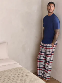 New Next Check Woven Short Sleeve Pyjamas Set Navy Blue/Grey