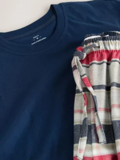 New Next Check Woven Short Sleeve Pyjamas Set Navy Blue/Grey