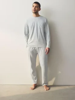 Hot Next Navy Blue/Grey Long Sleeve Jersey Pyjamas Set