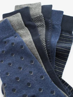 Clearance Next Navy Blue/Grey Pattern 7 Pack Mens Cotton Rich Socks