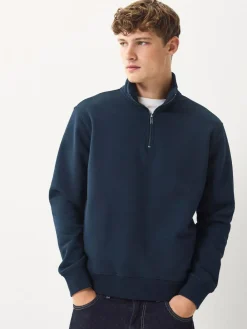 Next Navy Blue/Khaki Green 2 Pack Cotton Rich Heavyweight Jersey Quarter Zip Neck Sweatshirts^ Sweatshirts & Hoodies|Sweatshirts & Hoodies