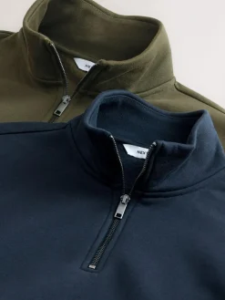 Next Navy Blue/Khaki Green 2 Pack Cotton Rich Heavyweight Jersey Quarter Zip Neck Sweatshirts^ Sweatshirts & Hoodies|Sweatshirts & Hoodies