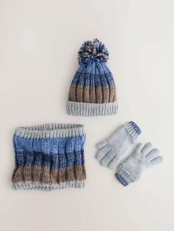 Best Next Navy Blue/Neutral Hat Gloves & Snood 3 Piece Set (3-16yrs)