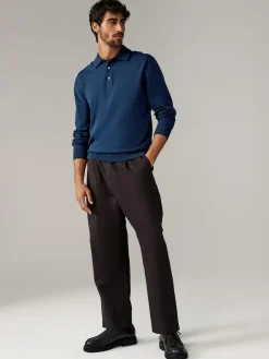 Best Next Regular Fit Knitted Long Sleeve Polo Shirts 2 Pack Navy Blue/Neutral